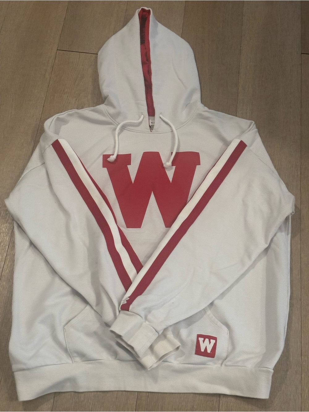 Wisconsin Sweatshirt Under Armour White Crewneck Sweatshirt with Red 'W' Graphic